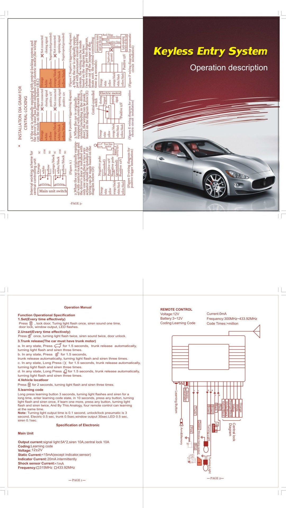 alarm systems, central locking 12V car