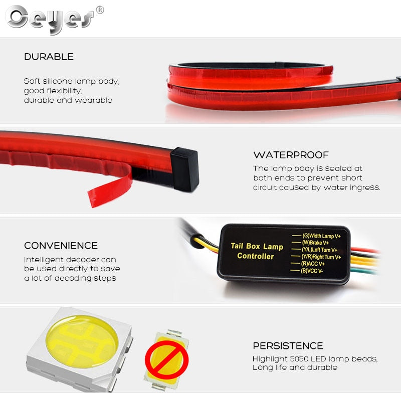 Red flexible LED strips 100 cm brake lights with sequential flashing