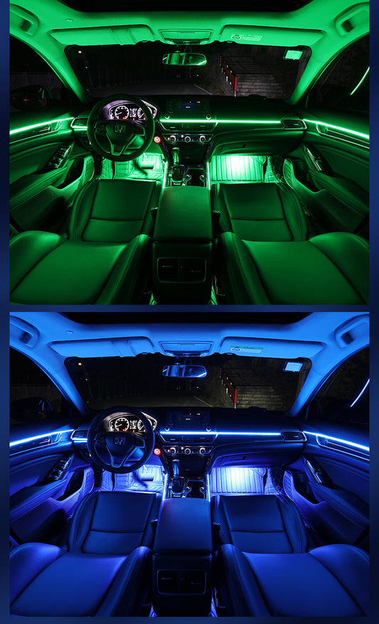 Lightning ambient kit for car interior 64 colors LED strip lights RGB Bluetooth App control 12V